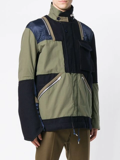 Shop Sacai Patchwork Military Jacket - Blue