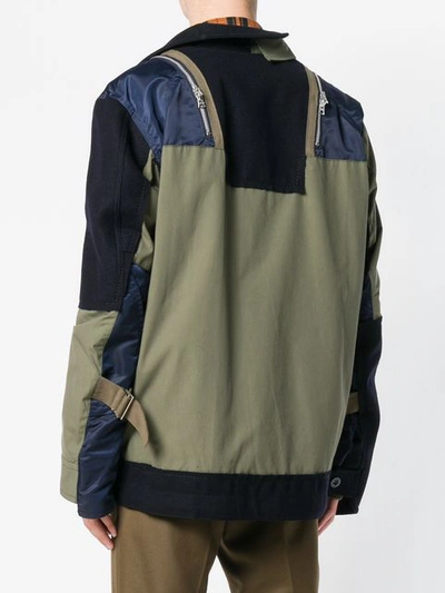 Shop Sacai Patchwork Military Jacket - Blue