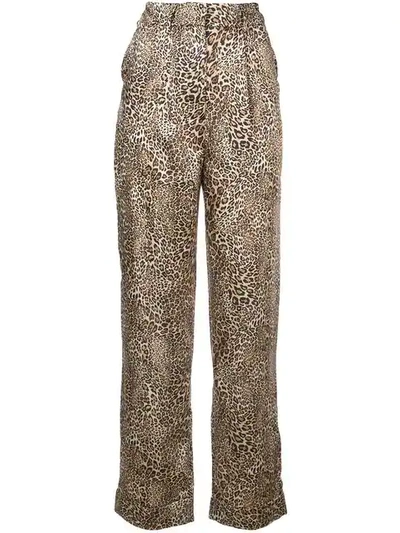 Shop Ronny Kobo Leopard Print Straight Trousers  In Brown