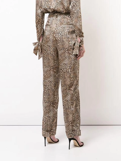 Shop Ronny Kobo Leopard Print Straight Trousers  In Brown