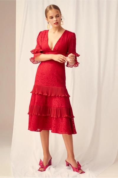 Shop Keepsake Timeless Lace Midi Dress In Red