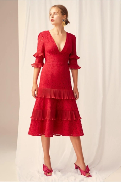 Shop Keepsake Timeless Lace Midi Dress In Red