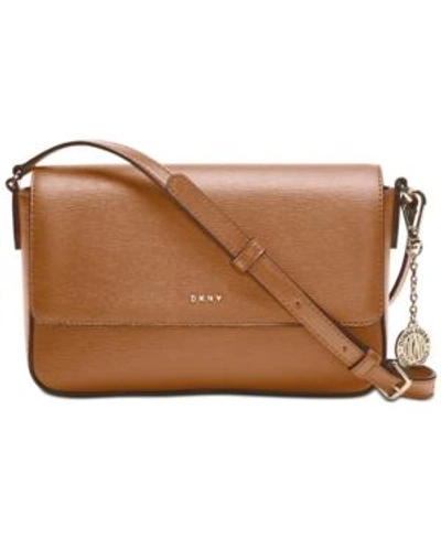 Shop Dkny Saffiano Leather Bryant Flap Crossbody, Created For Macy's In Driftwood