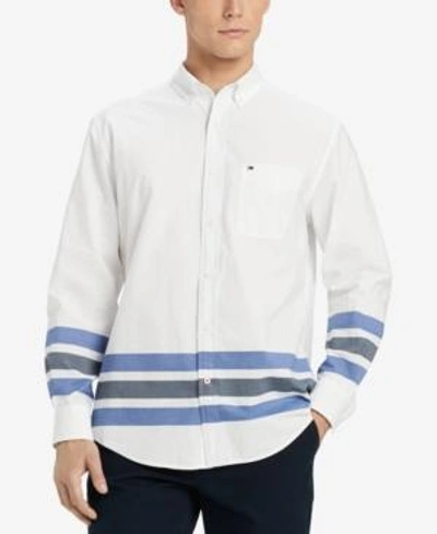 Shop Tommy Hilfiger Men's Copper Stripe Classic Fit Shirt, Created For Macy's In Bright White