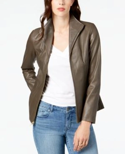 Shop Cole Haan Wing Collar Leather Jacket In Stone
