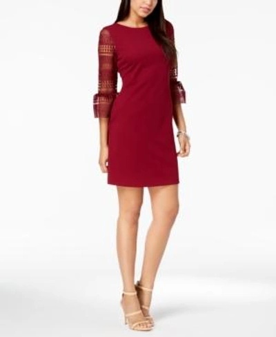 Shop Donna Ricco Lace-sleeve Sheath Dress In Dark Red