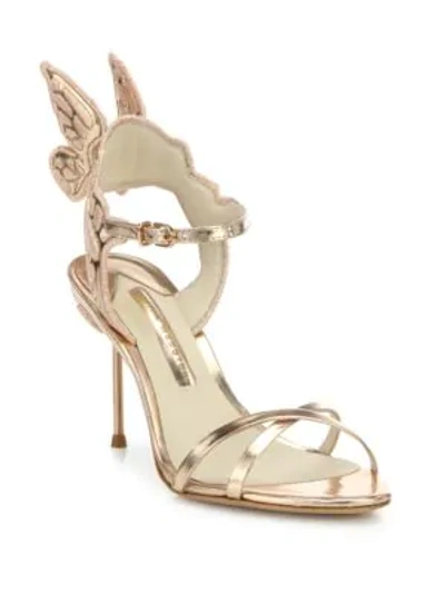 Shop Sophia Webster Chiara Mid-heel Wing Embroidered Metallic Leather Sandals In Gold