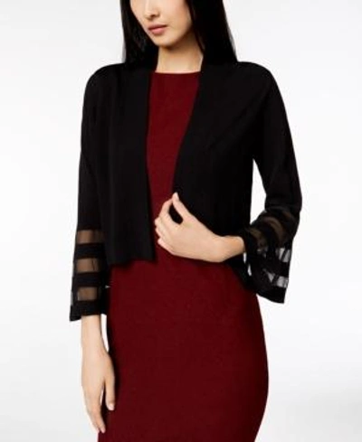 Shop Calvin Klein Bell-sleeve Shadow-stripe Cardigan In Black