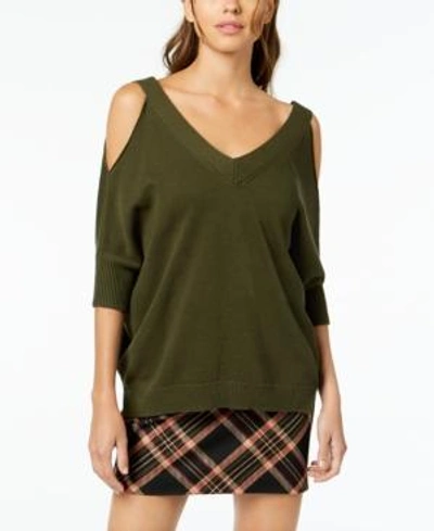 Shop Trina Turk Madison Cotton Cold-shoulder Sweater In Cypress