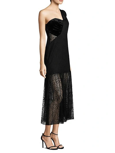 Shop Three Floor One-shoulder Lace Gown In Black