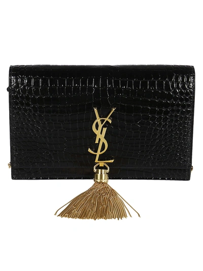 Shop Saint Laurent Kate Monogram Shoulder Bag In Black