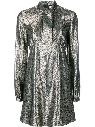 Shop Saint Laurent Pussy Bow Metallic Dress