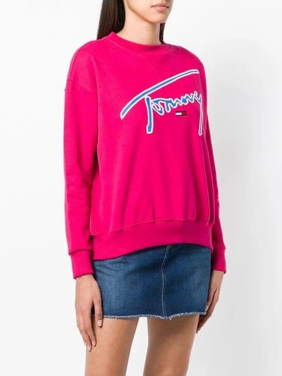 Shop Tommy Jeans Logo Sweatshirt - Pink In Pink & Purple