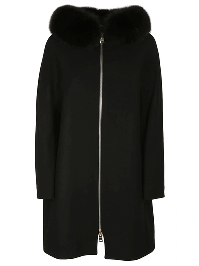 Shop Herno Fox Fur Coat In Black