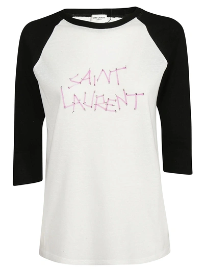 Shop Saint Laurent Logo Print Raglan T-shirt In White/black