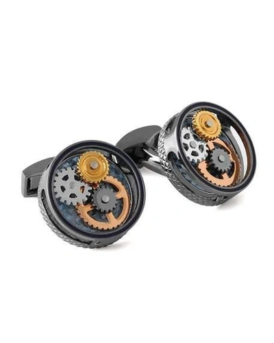 Shop Tateossian Multicolor Gear Cuff Links In Dark Gray