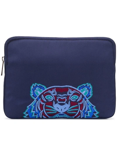 Shop Kenzo Tiger Embroidered Clutch - Blue