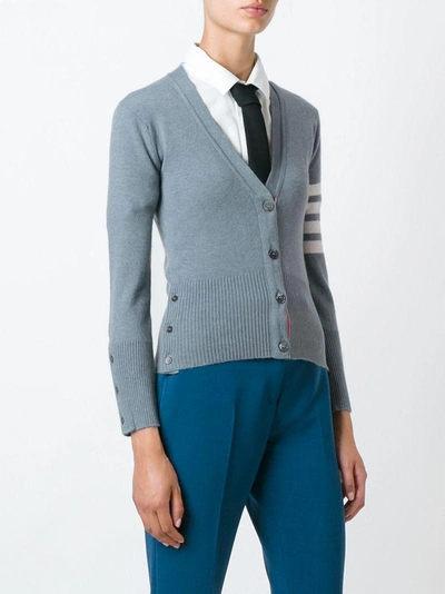 Shop Thom Browne V-neck Cardigan With 4-bar Stripe In Blue Cashmere