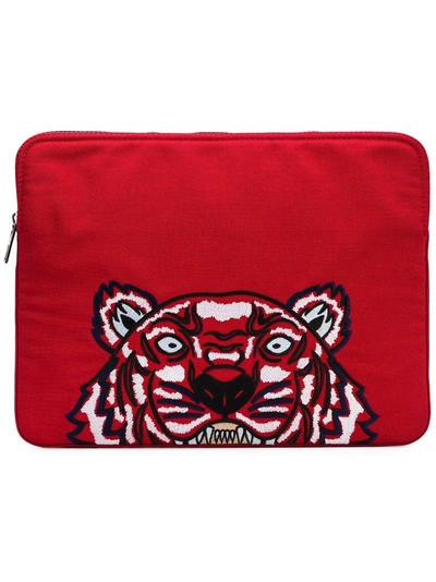 Shop Kenzo Tiger Embroidered Laptop Bag In Red