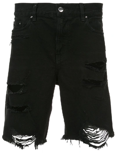 Shop Amiri Distressed Style Shorts - Black