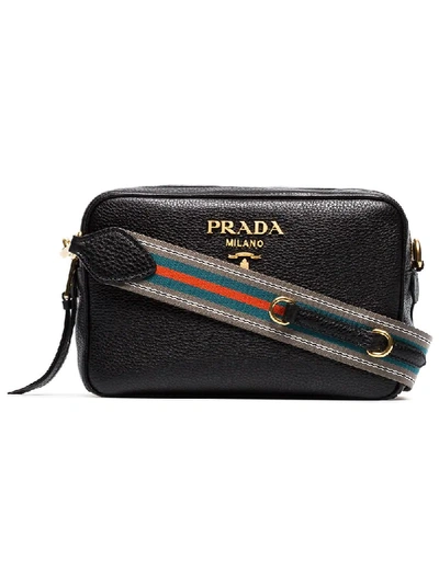 Shop Prada Black Logo Double Strap Leather Camera Bag