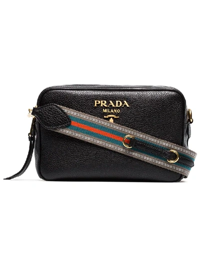 Prada Black Logo Double Strap Leather Camera Bag ModeSens