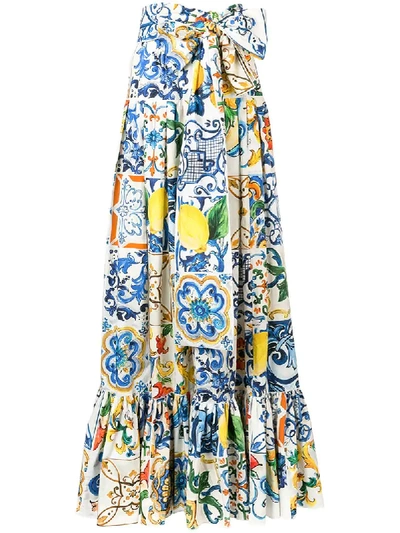 Shop Dolce & Gabbana Majolica Print Maxi Skirt In White