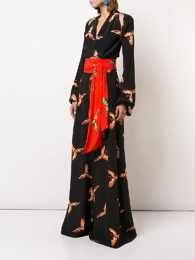 Shop Diane Von Furstenberg Dvf  Bird Print Wrap Jumpsuit - Black
