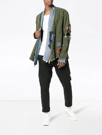 Shop Greg Lauren Denim Collar And Raw Hem Cotton Jacket - Green