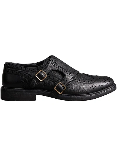 Shop Burberry Brogue Detail Textured Leather Monk Shoes - Black