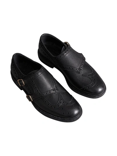 Shop Burberry Brogue Detail Textured Leather Monk Shoes - Black