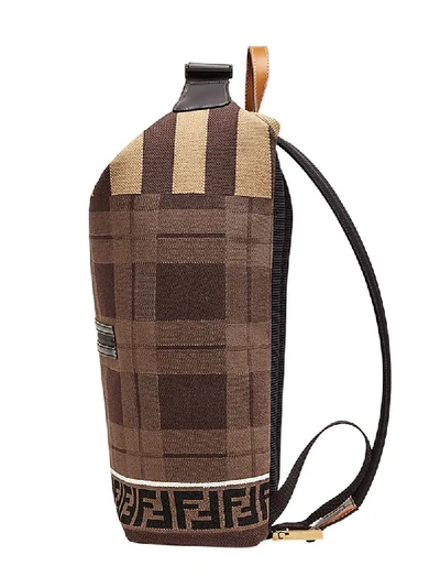 Shop Fendi Tartan Logo Backpack In Brown