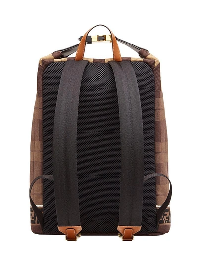 Shop Fendi Tartan Logo Backpack In Brown