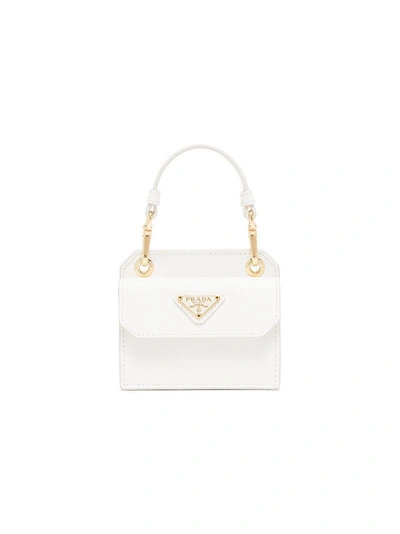 Shop Prada White Logo Mini Leather Bag