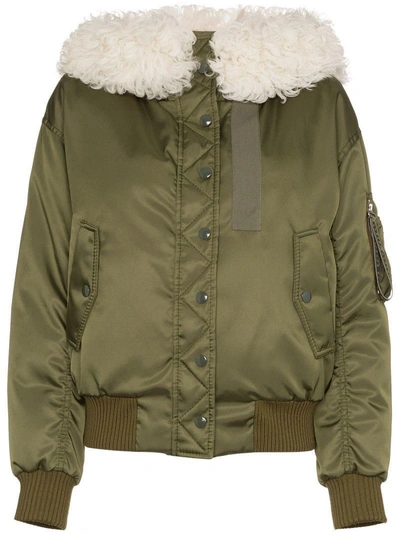 Shop Miu Miu High Neck Quilted Shearling Parka - Green