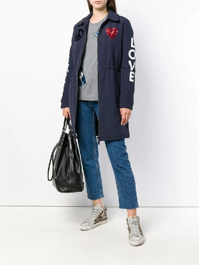 Shop Love Moschino Peace And Love Parka - Blue