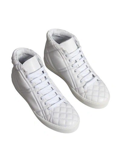 Shop Burberry Check-quilted Leather High-top Sneakers - White