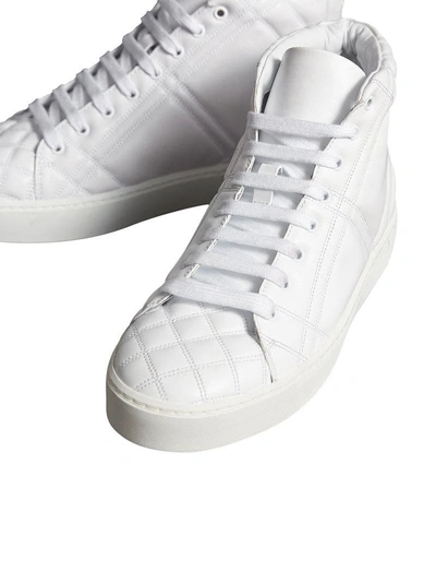 Shop Burberry Check-quilted Leather High-top Sneakers - White