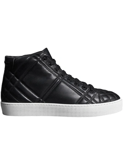 Shop Burberry Check-quilted Leather High-top Sneakers - Black