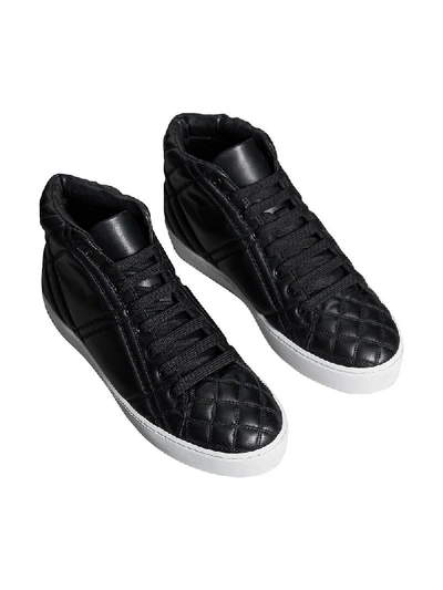 Shop Burberry Check-quilted Leather High-top Sneakers - Black