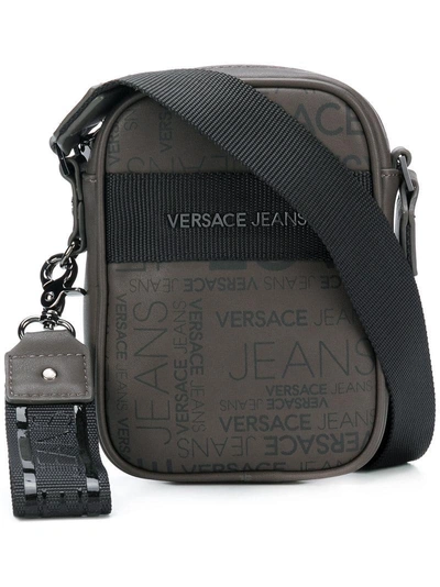 Shop Versace Jeans Logo Zipped Shoulder Bag - Grey