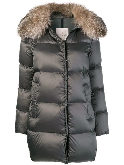 Shop Moncler Fur Collared Coat - Grey