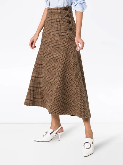Shop Rejina Pyo High Waist Checked Skirt - Brown