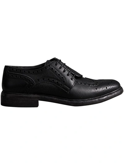 Shop Burberry Lace-up Brogue Detail Textured Leather Asymmetric Shoes - Black