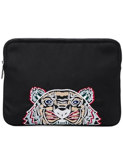 Shop Kenzo Tiger Embroidered Clutch In Black