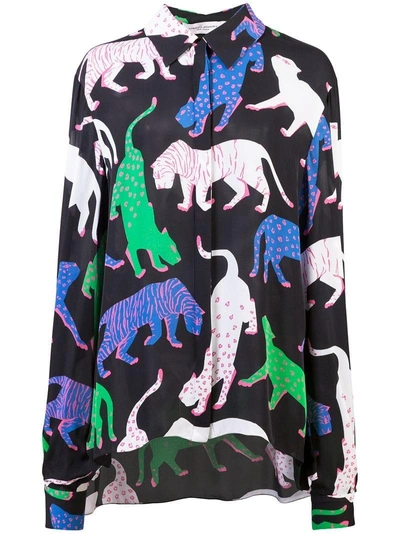 Shop Carolina Herrera Sheer Animal Print Shirt - Black