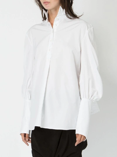 Shop Aganovich Fitted Sleeves Shirt - White