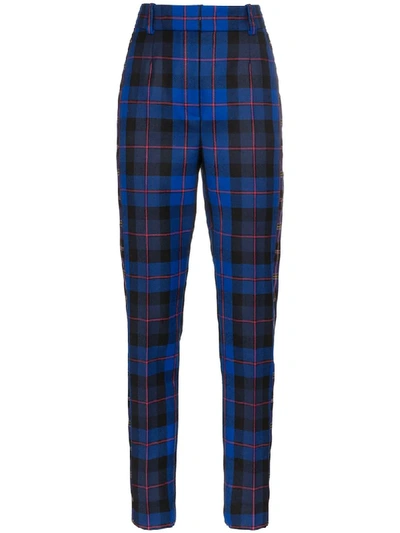 Shop Versace High-waisted Skinny Plaid Trousers