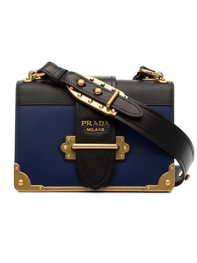 Shop Prada Navy Blue And Black Cahier Leather Crossbody Bag