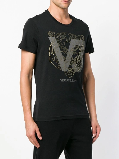 Shop Versace Jeans Logo Printed Crew Neck T-shirt - Black